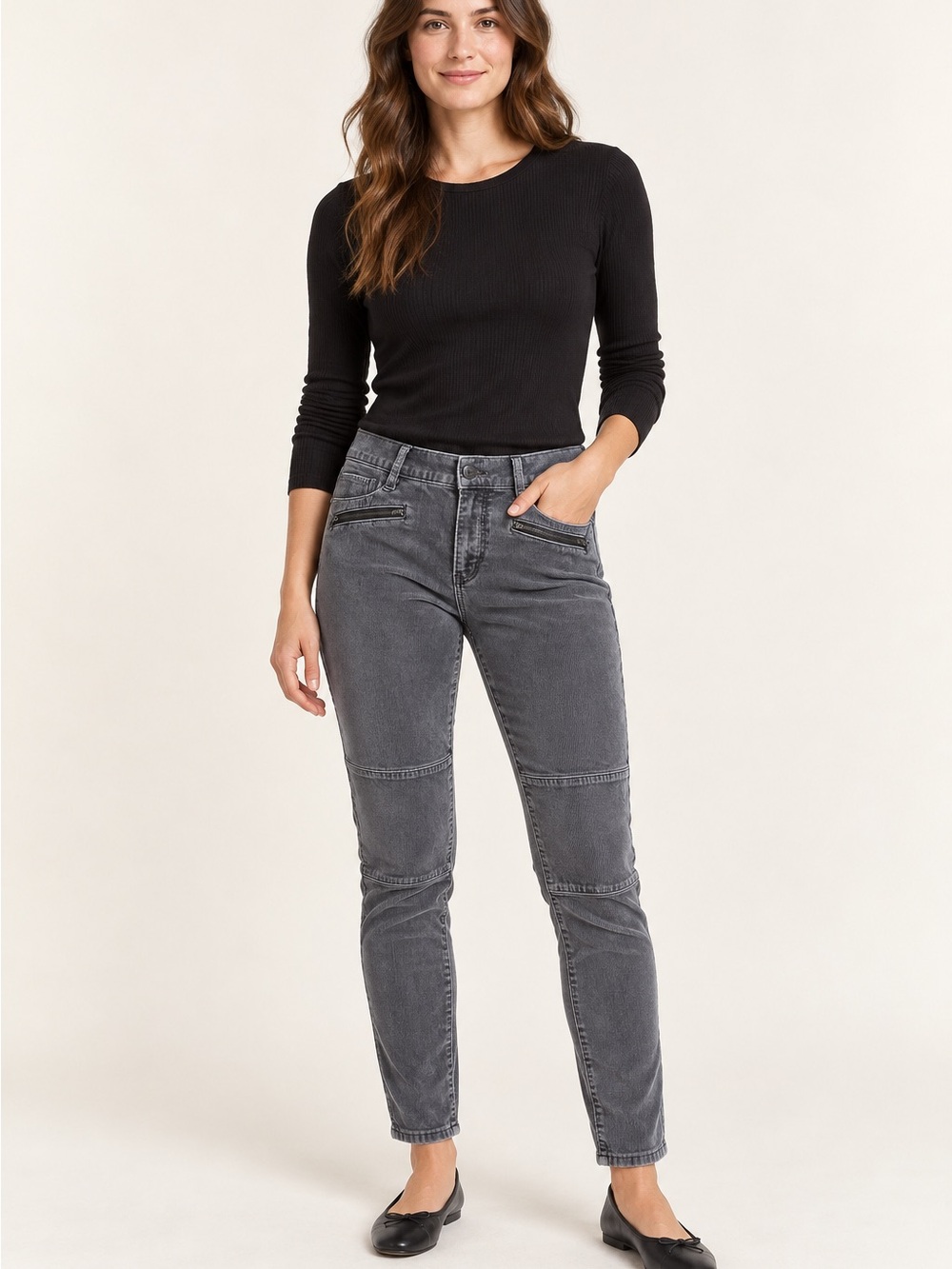 LOFT Modern Skinny Ankle Pants Women’s 29/8 Gray Corduroy Moto Stretch